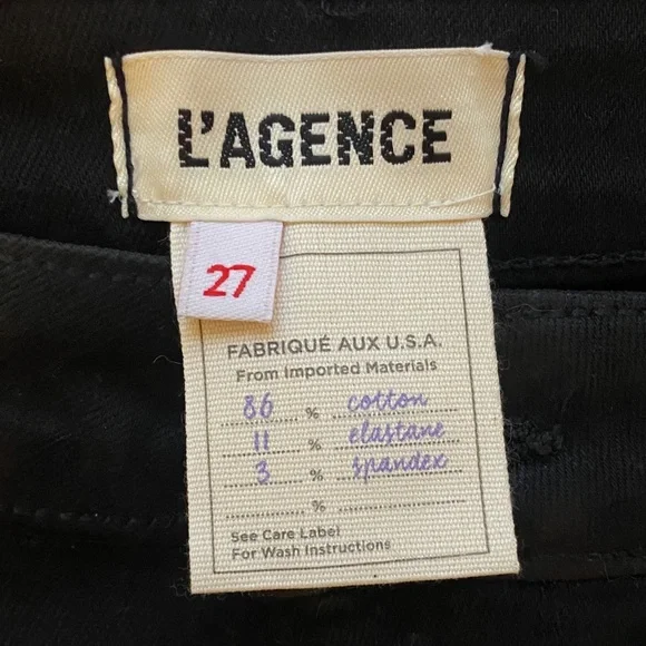 NWT L'AGENCEStraight Leather Black Jeans, Size 27